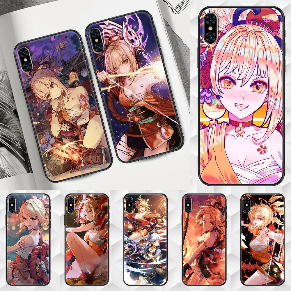 

Чехол для телефона Genshin Impact Yoimiya, чехол для iphone 5 5s se 2 6 6s 7 8 12 mini plus X XS XR 11 PRO MAX, черный трендовый чехол 3D