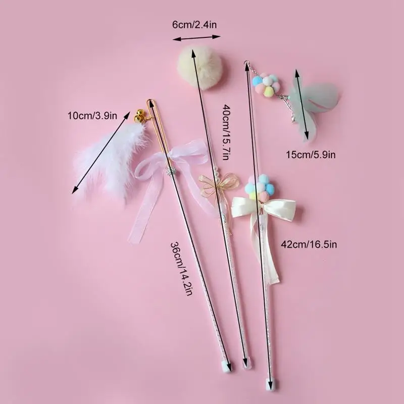 

3PCS Cat Teaser Wand Fake Feather Kitten Teaser Stick Cat Interactive Toy Plush Cat Toy Pet Training Toy For Cats Pet Supplies