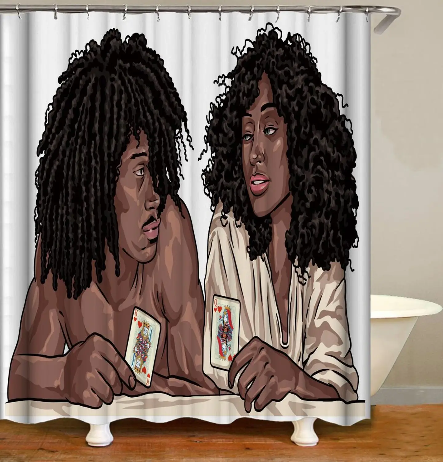 

Shower Curtain, Bathroom Curtains Accessories-African Woman,Man,Playing Cards