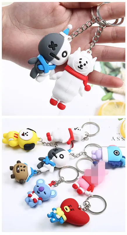 Bt21 bts милый брелок силиконовые брелки для ключей женщин и мужчин 3D сделай сам