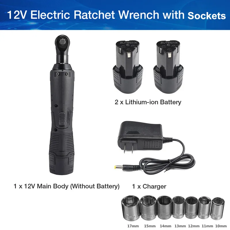 12V and Sockets 12V 18V 28V 3/8 ''2 литий-ионный Батарея электрический ключ с трещоткой Перезаряжаемые электрический Беспроводные Угловые гаечные ключи для автомобиля - Цвет: 12V and Sockets