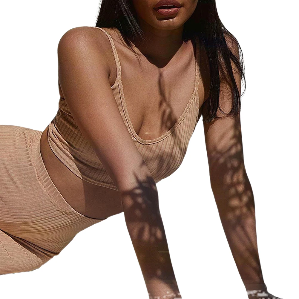 

Women's Clothes Set Womens Sleeveless Sling Short Top + High Waist Shorts Tracksuit Streetwear Clothing Sets