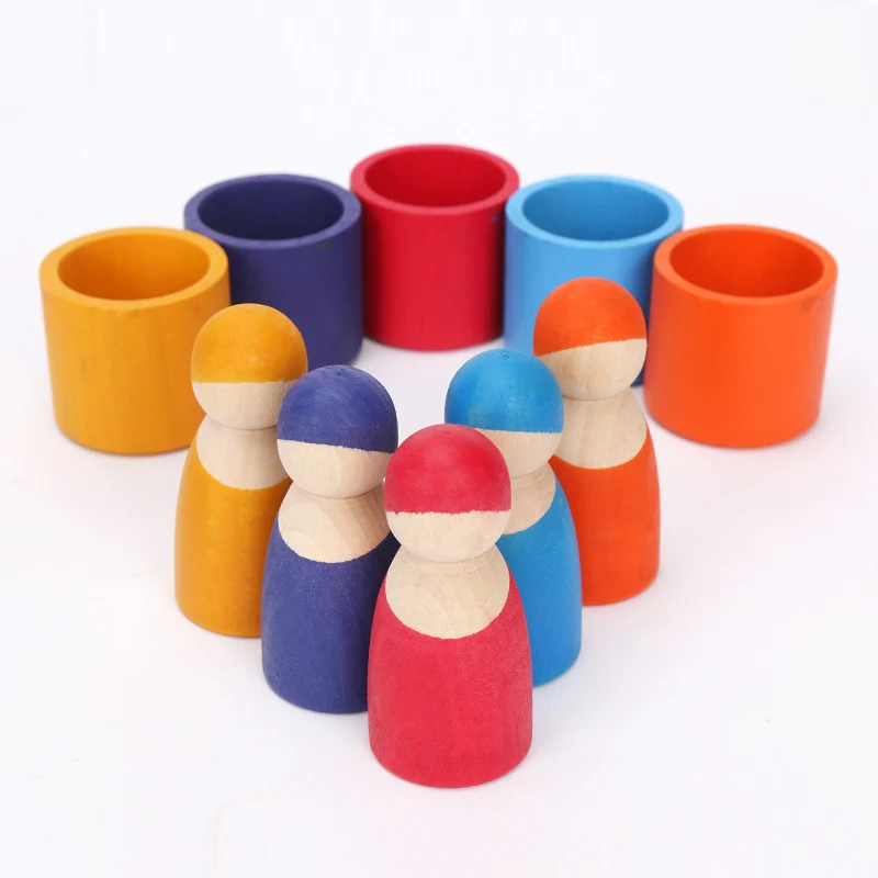 13 шт./компл. игрушки Монтессори Деревянные радужные блоки Друзья колышки для