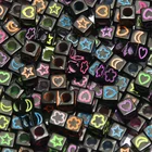 Акриловые бусины 6*6 мм, Смешанные черные звезды, луна, цветок, сердце, квадратные буквы, кубики, разделительные бусины для изготовления ювелирных изделий, браслетов, ожерелий своими руками