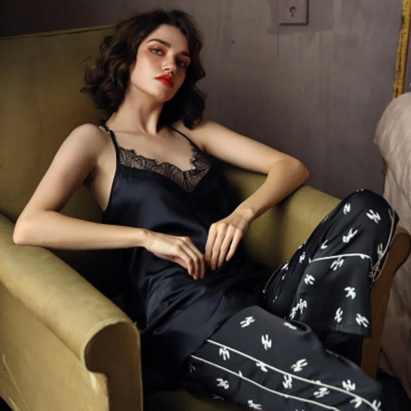 Роскошный шелковый пижамный комплект Daeyard сексуальное кружевное нижнее белье