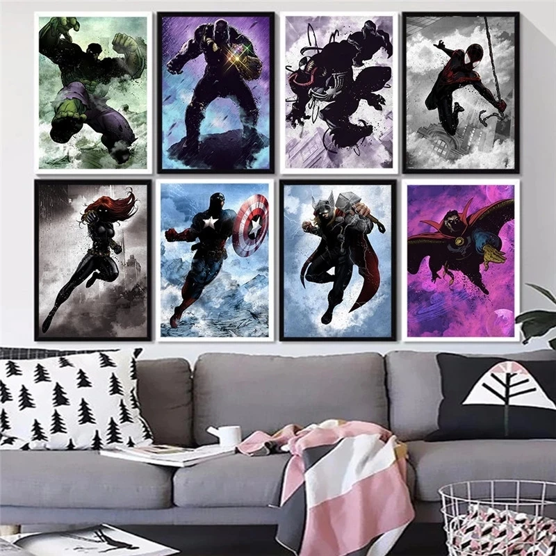

Spiderman Iron Man Anime Wall Art Canvas Painting Nordic Poster Prints Pictures Living Kids Room Decor Classic Marvel Superhero