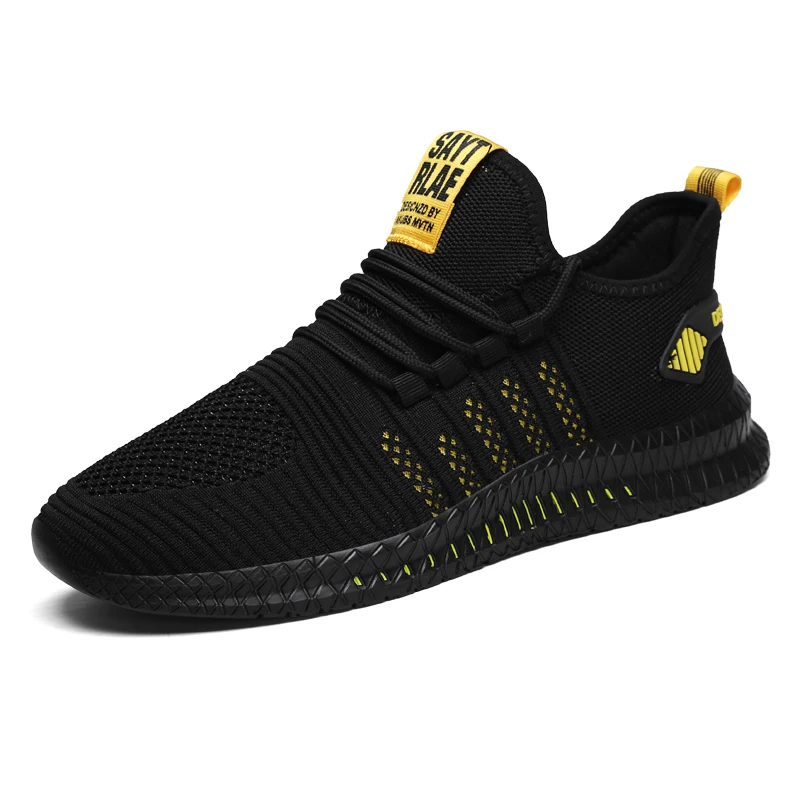 Black-Yellow Модные кроссовки; легкая мужская повседневная обувь; дышащая мужская обувь на шнуровке; прогулочная обувь - Цвет: Black-Yellow