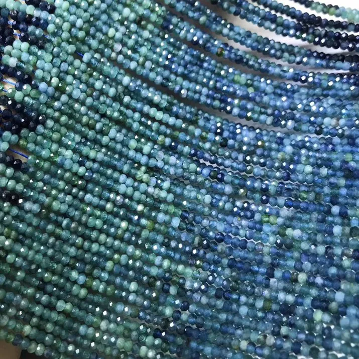 

Natural blue green tourmaline faceted rondelle beads wheel seed bead charm For Jewelry Making DIY Bracelet necklace