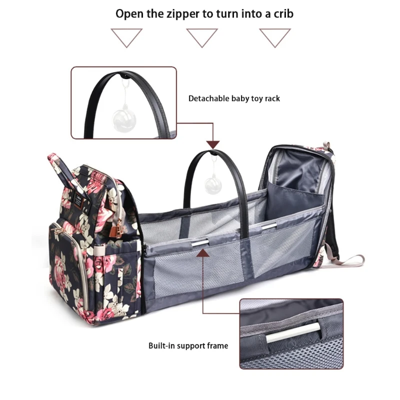 

3 in 1 Diaper Bag Backpack Baby Portable Crib Bassinet with Changing Station Travel Sleeping Bed Mommy Bag for Newborn A2UB