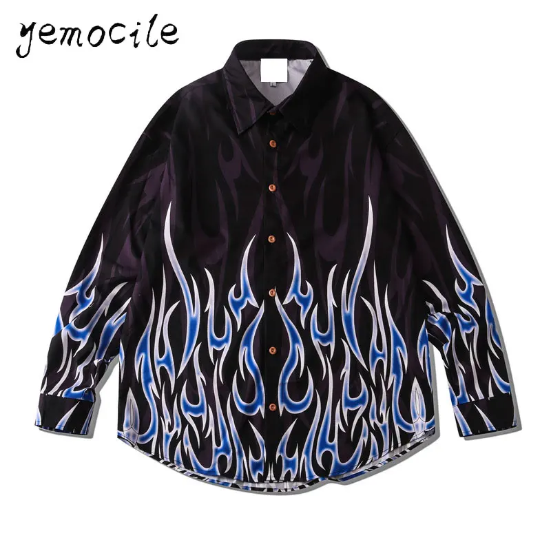 Голубого пламени печатных пару Одежда Рубашка с длинными рукавами 2020 футболки в