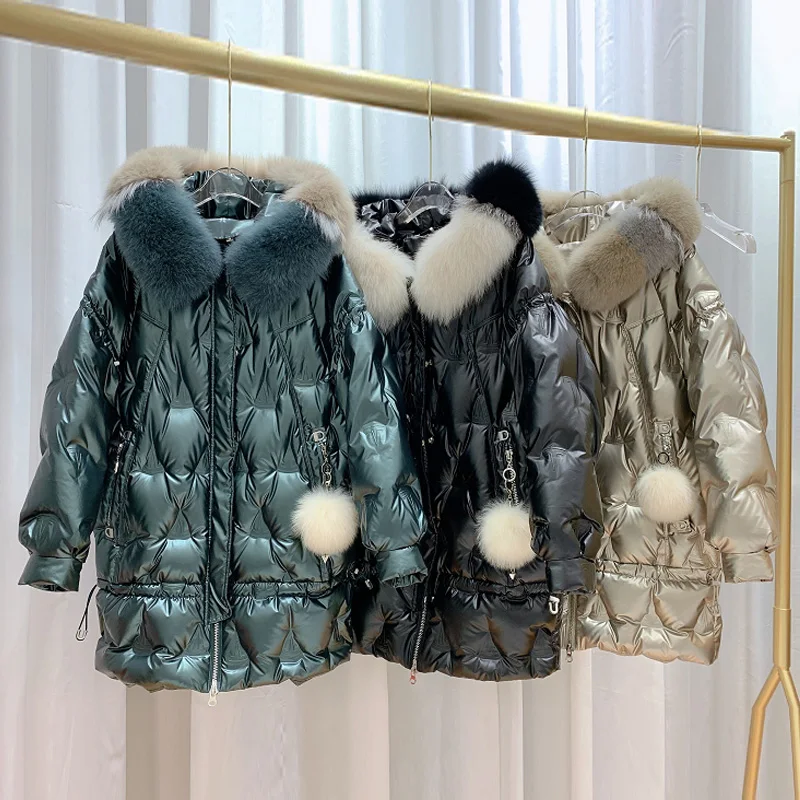 Janveny большая блестящая куртка с капюшоном из натурального Лисьего меха Новинка