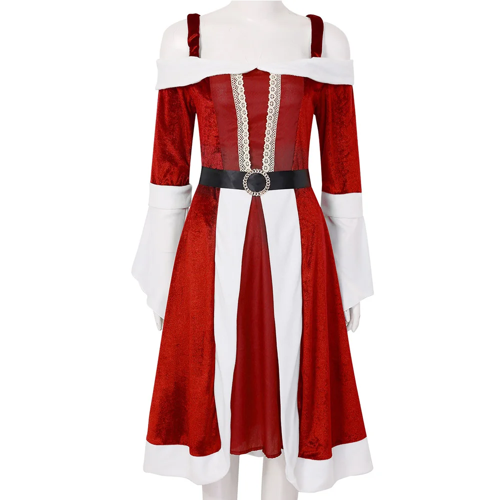 Женский бархатный Рождественский костюм Mrs Miss santa claus маскарадное платье с