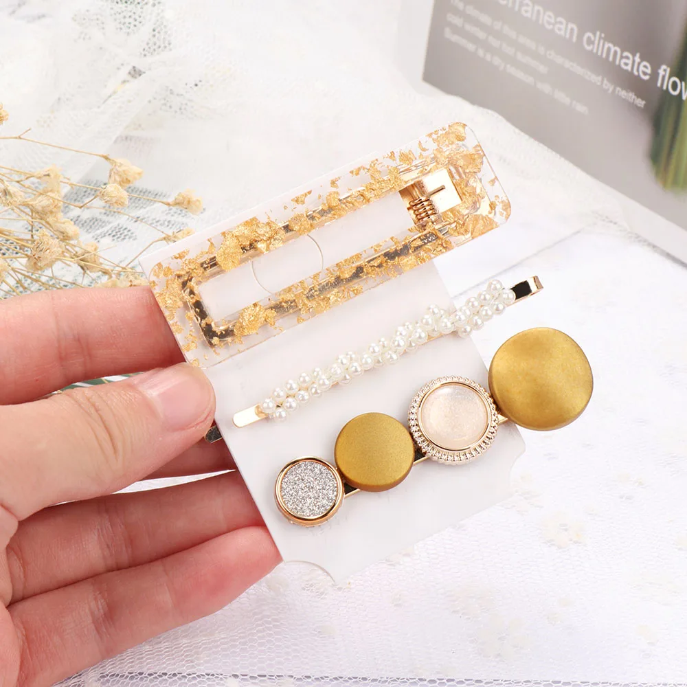 3 шт. акриловые полые прямоугольные жемчужные заколки для волос из сплава