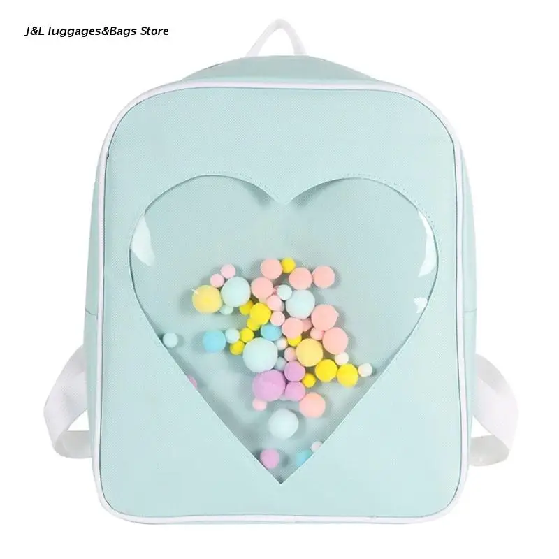 

M68C Japanese Harajuku School Bag Sweet Candy Color Transparent Love Heart Shape Backpack Kawaii Lolita Small Shoulder Bag with