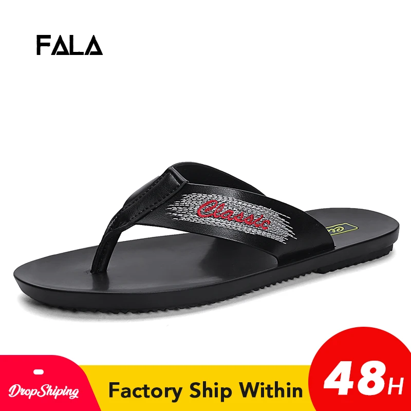 Высококачественные мужские кожаные шлепанцы на плоской подошве Мужские