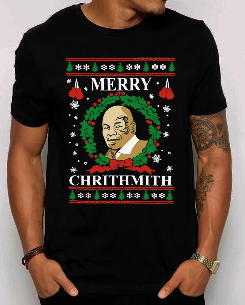 Рождественская футболка с надписью Merry Chrithmith смешная хлопковая коротким рукавом