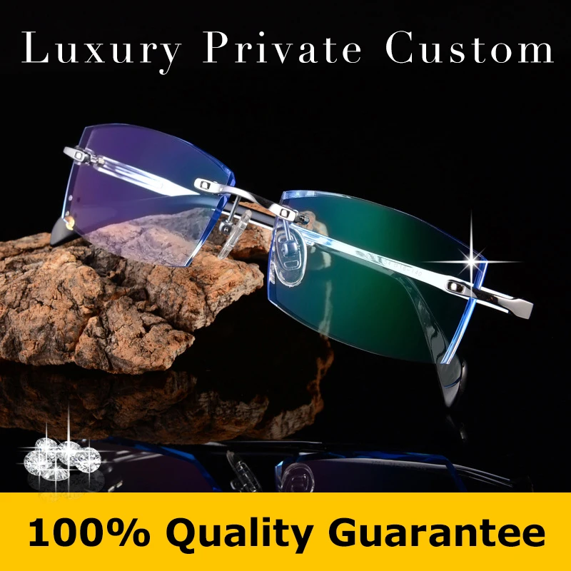 Титановые очки без оправы мужские роскошные с защитой UV400 оптической оправой для