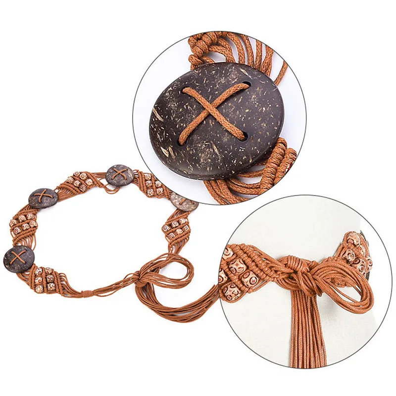 Новый Этнический стиль восковая веревка тканая пляжная богемная Женская Тонкая