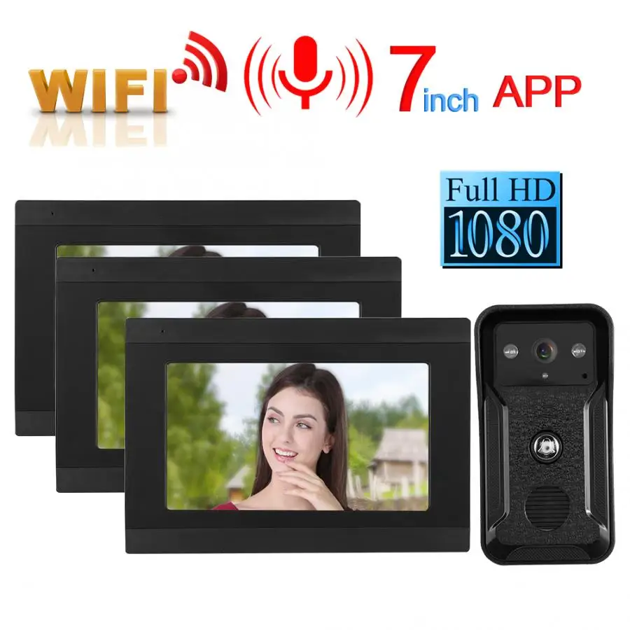 7in проводной Wi-Fi 3 Монитора 1080P HD видео-дверной звонок Домофон ночное Камера 100-240V