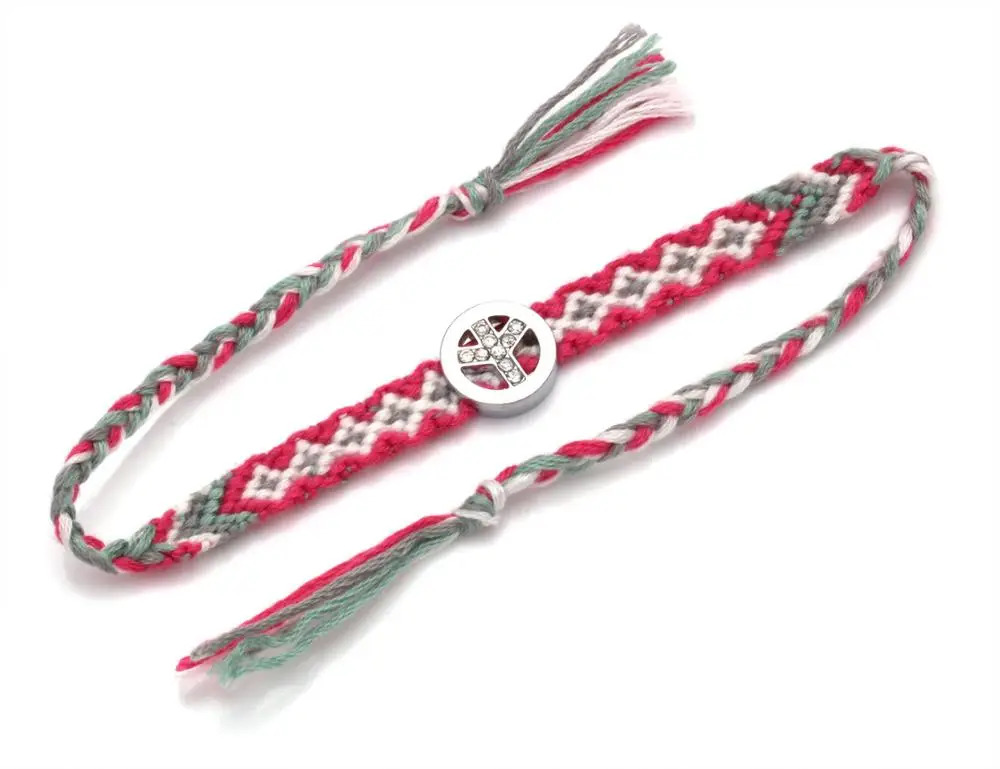 Boho Бриллиантовая подвеска &quotзнак мира&quot тканый браслет дружбы для женщин