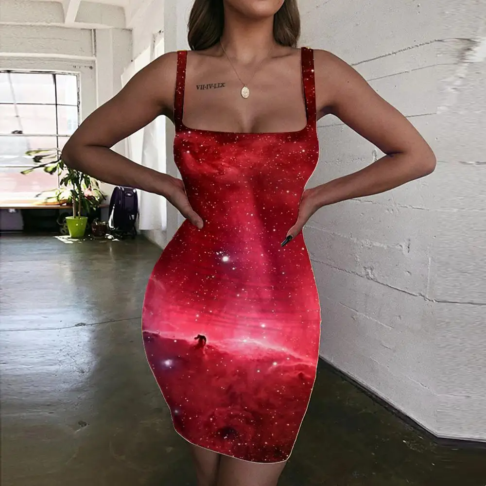 

Giyu Brand Galaxy Dress Women Space 3d Print Universe Vestido Sexy Red Bodycon Dress Nebula Sundress Womens Clothing Summer