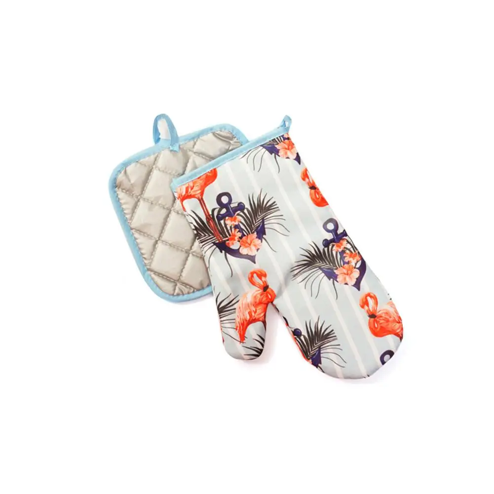 

2PCS Cactus Flamingo Pattern Creative Anti-Scald Gloves Insulated Pad Microwave Kitchen Gloves Pot Holder Placemat
