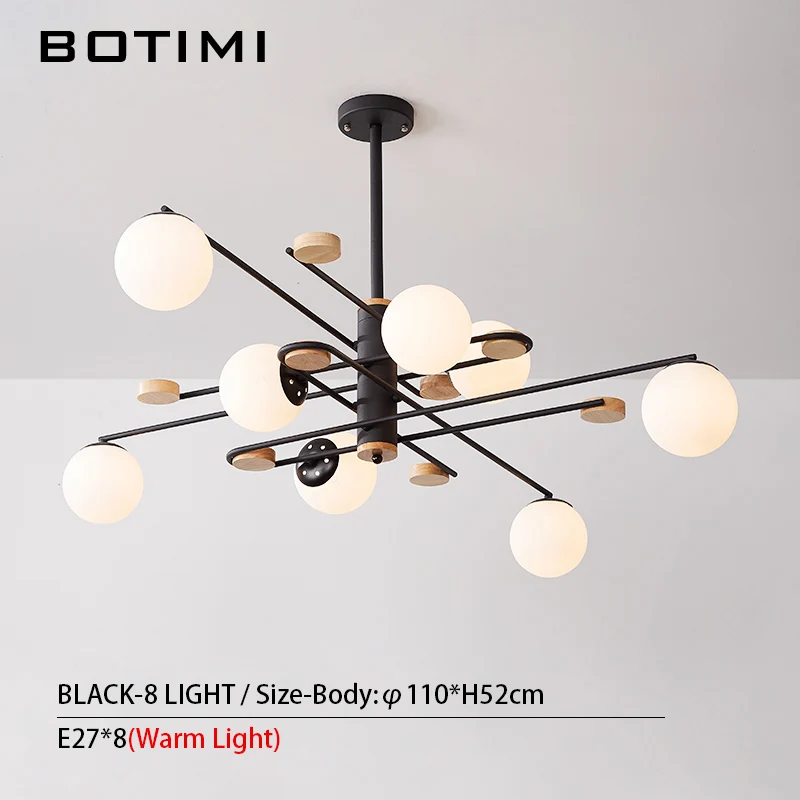 Black-8 Light BOTIMI Стекло шар светодиодный Люстра для Гостиная Творческий Спальня люстры подвесной металлический обеденный светильник деревянные дома деко лампы - Цвет абажура: Black-8 Light