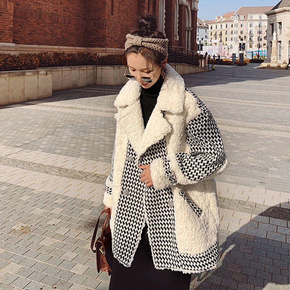 Модная уличная одежда из овечьей шерсти с рисунком гусиная лапка новинка зимы 2021