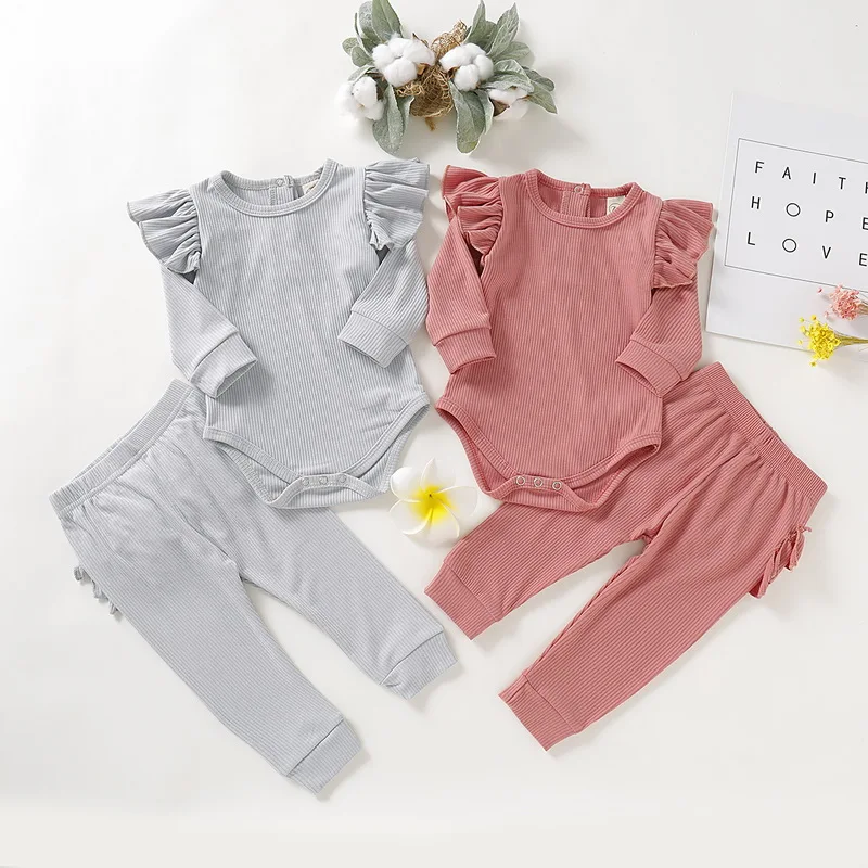 clothess Baby Girl Clothes 2Pc Set Newborn Ruffle Sleeve Bodysuit+Comfortable Pants Infant Toddler Boy Q20 | Детская одежда и