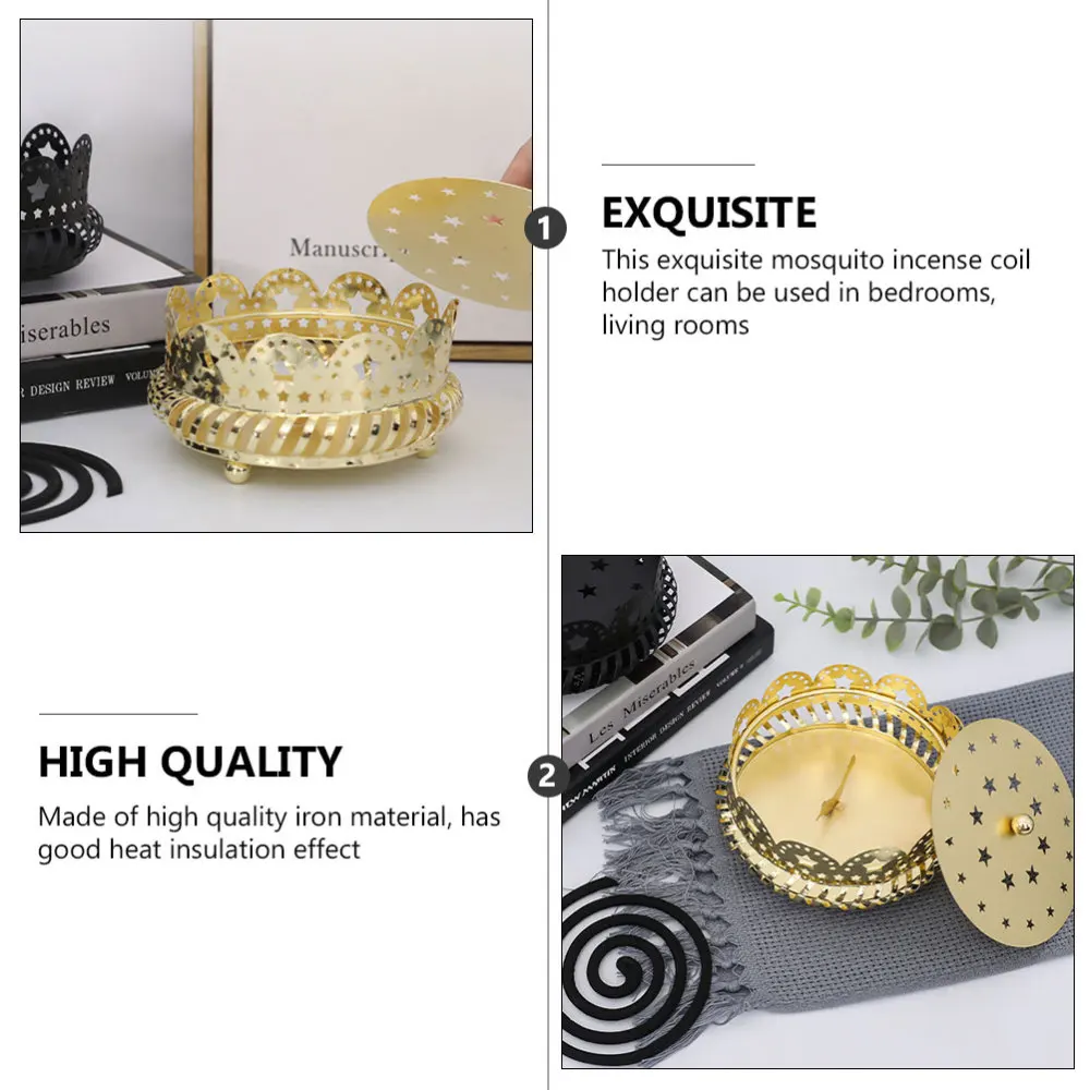 

1Pc Bedroom Censer Adornment Decorative Mosquito Coil Box with Lid (Golden)