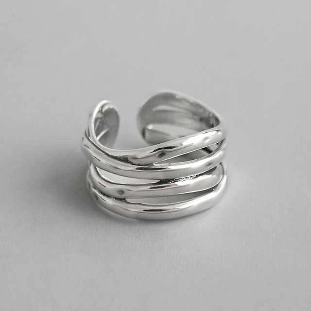 

Винтаж INS мульти-уровневый намоточный линии широкий кольца для Для женщин в Корейском стиле 925 пробы серебро Открытое кольцо ювелирные изде...