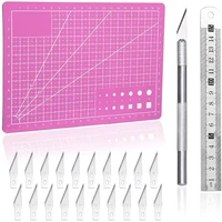 kaobuy professional self healing a5 cutting mat carving craft hobby knife with 20 pcs blades stainless steel ruler for leather