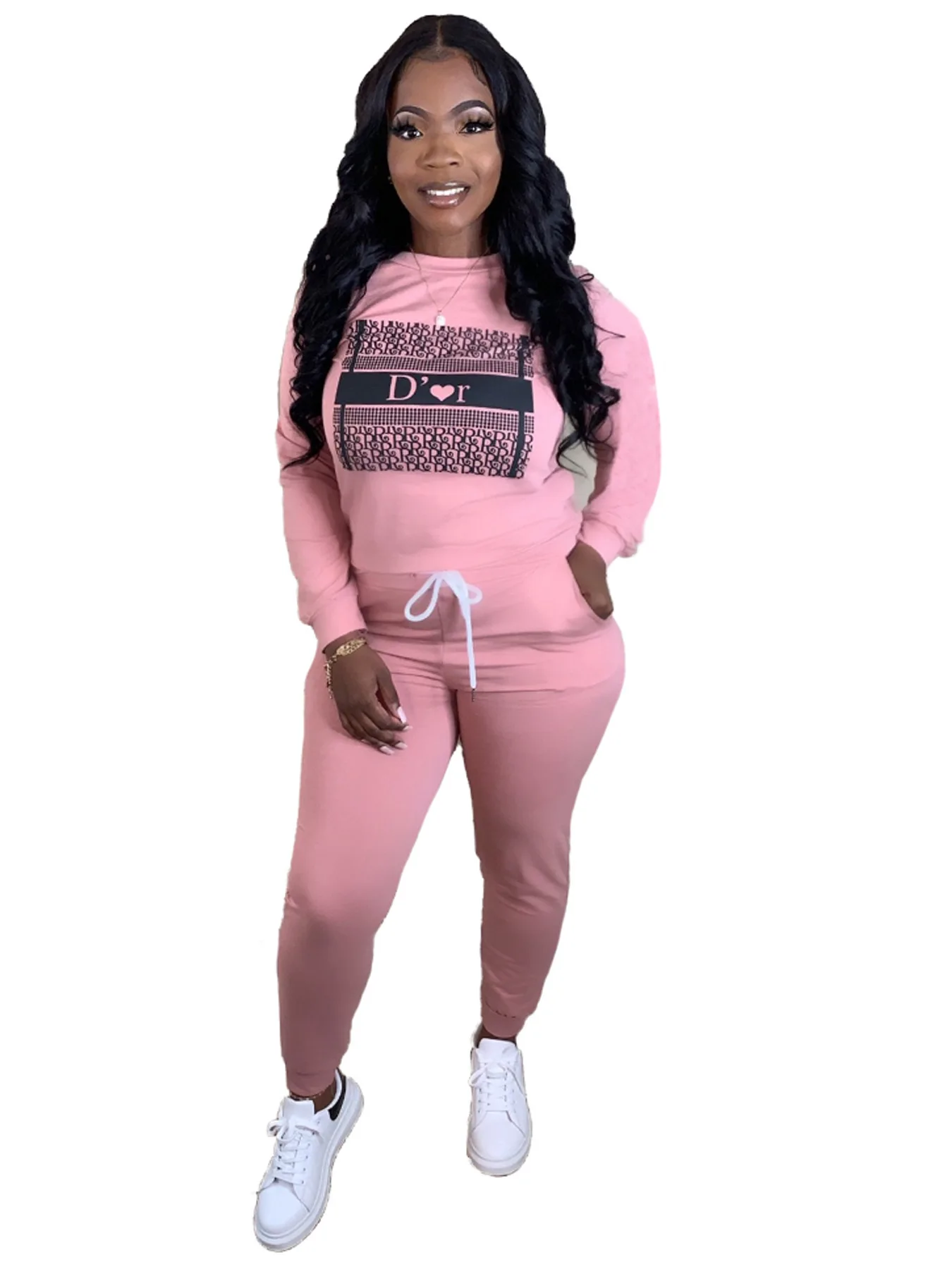 

2021 Autumn New Women's Fashion Long Sleeve Hoodies Track Suit Casual Round Neck Two Piece Set Pants Set