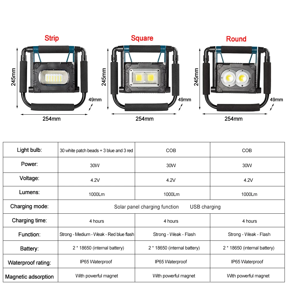 구매 30W LED 태양 작업 램프 휴대용 방수 스포트 라이트 야외 접이식 서치 USB 충전식 손전등 캠핑 라이트