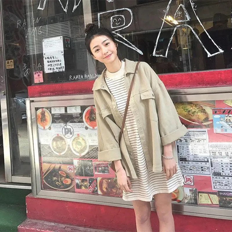

Jackets Women Solid Loose Simple Denim Jacket Retro All-match Korean Style BF Tops Girl Vintage Womens Trendy Coat Basic New Hot