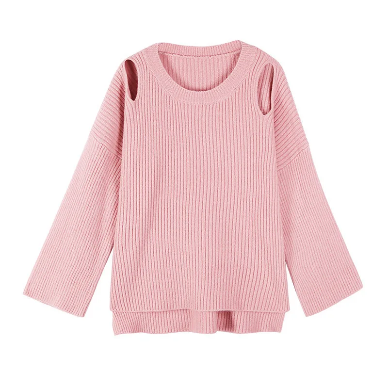 

2020 New Autumn Winter Lazy Style Loose Women Sweaters Oversized Off Shoulder Long Sleeve O-neck Knitted Ladies Tops