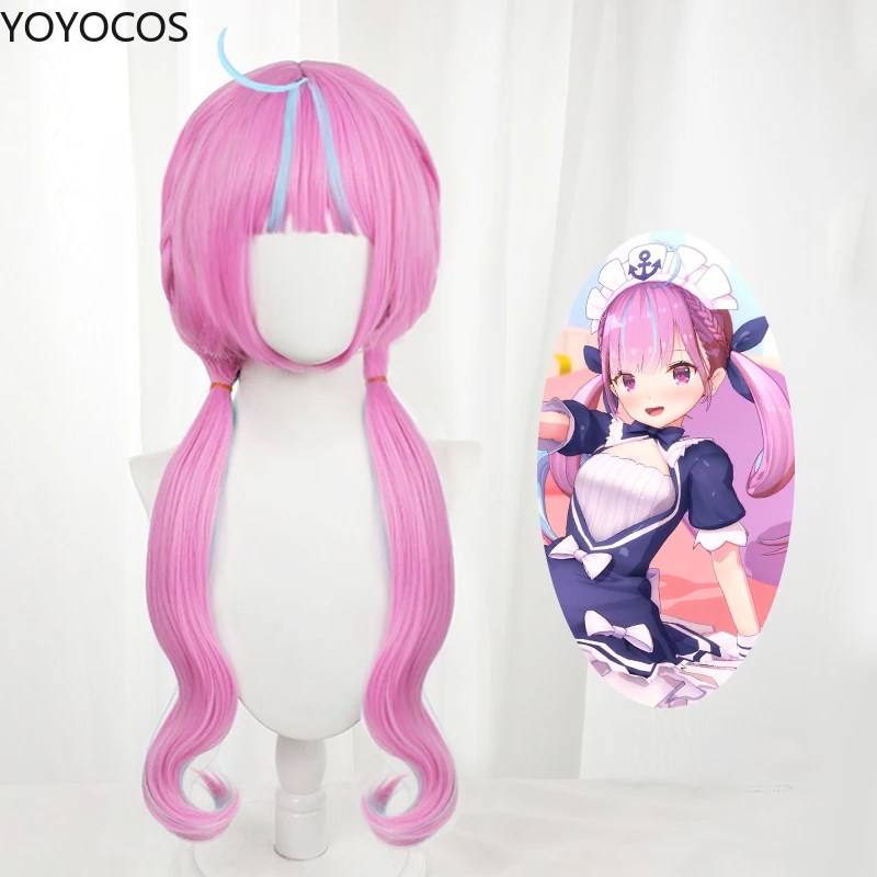 

YOYOCOS Anime Hololive Minato Aqua Wig Mixed Blue Pink Double Ponytail Cosplay Cute Girl Halloween Cosplay Wig+Free Wig Cap