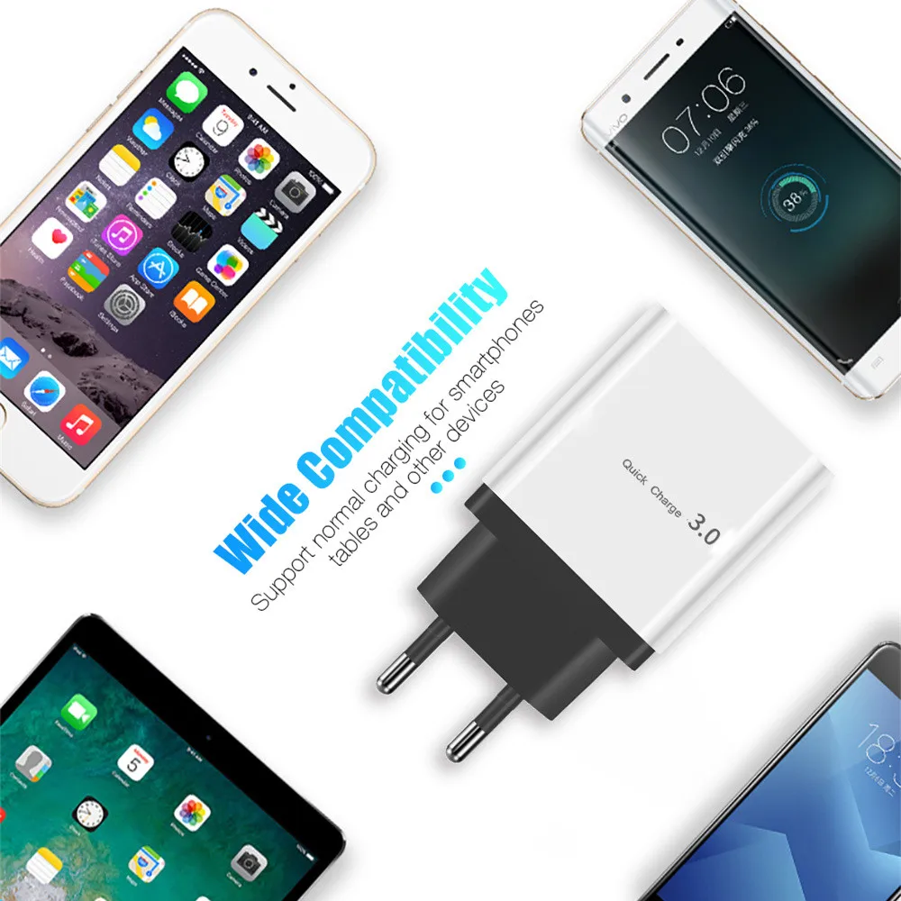 Universal 5V 3A USB Quick Charge 3.0 18W Phone Charger for iphone 7 8 X Huawei EU Plug QC3.0 Fast Charging Multi Charger
