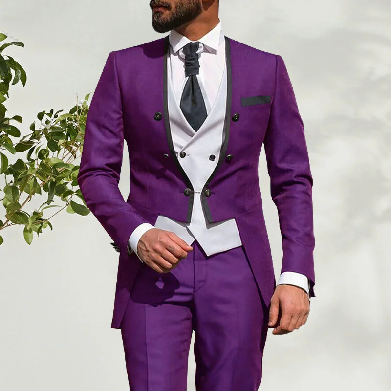 

Tailcoat Модные мужские свадебные костюмы фиолетовые смокинги для жениха Свадебные смокинги Костюм для жениха 3 шт. лучший мужской блейзер