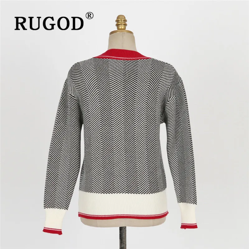 Женский трикотажный кардиган RUGOD свитер в полоску оверсайз контрастного цвета