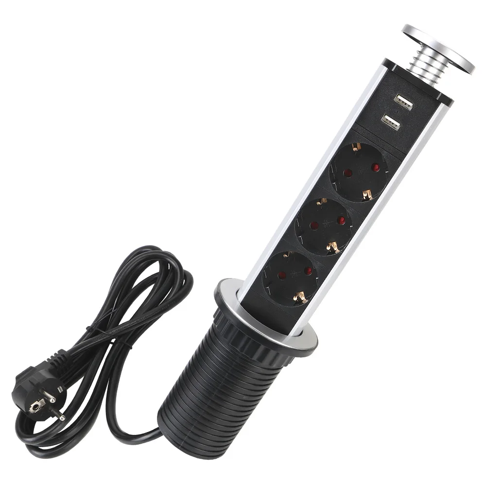 

Выдвижная электрическая розетка, питание 1 светодиод + 2 зарядных порта USB, штепсельная вилка европейского стандарта, алюминиевая полка, Скры...