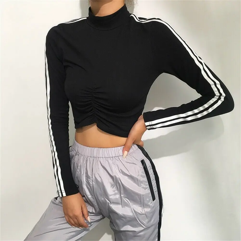 Женская футболка с длинным рукавом и перекрестным воротником тонкий облегающий