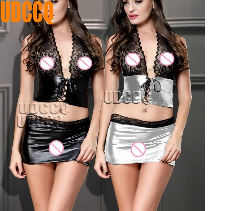 Сексуальное Кружевное блестящее нижнее белье из ПВХ и искусственной кожи с