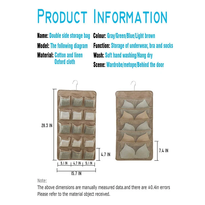 Двухсторонний подвесной шкаф-органайзер с 20 карманами для нижнего белья чулок