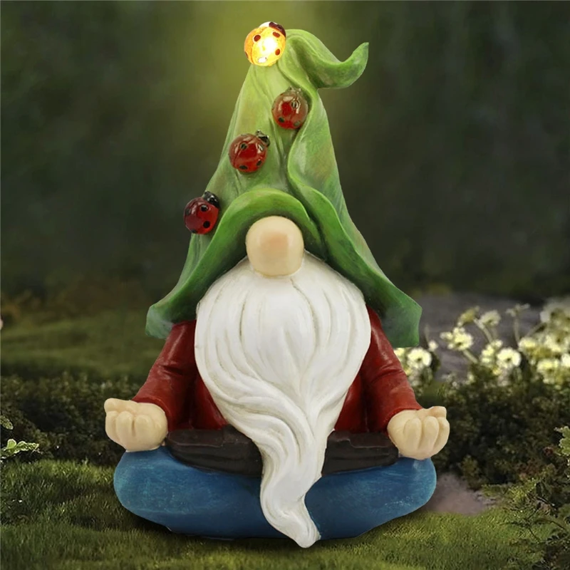

Garden Gnome Statue Resin Figurine Elf with Solar LED Light Outdoor Decorations Patio Yard Lawn Porch Ornament Gift,