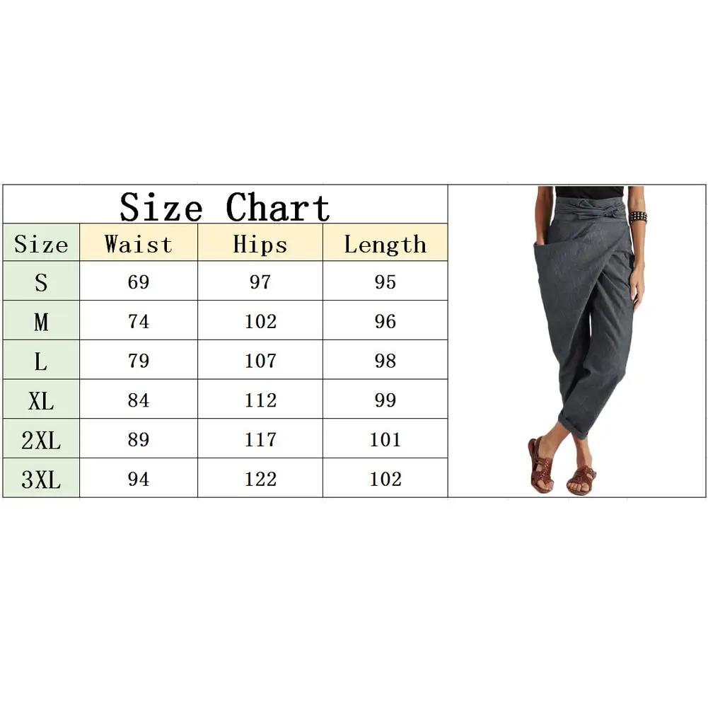 

Women Ninth Pants Irregular Lace Up Casual Pants High Waist Cotton Elastic Waist Skinny Stretch Irregular Trousers