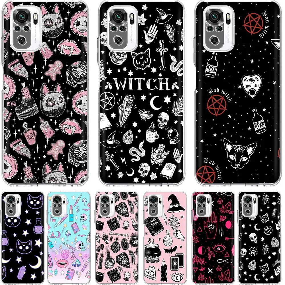 Pink Cat Skull Witch Soft Silicone Phone Case For Xiaomi Redmi Note 10 10S 11 11S 11T 9 9S 8 8T 11E 12 Pro Plus 9T 7 6 5 Cover