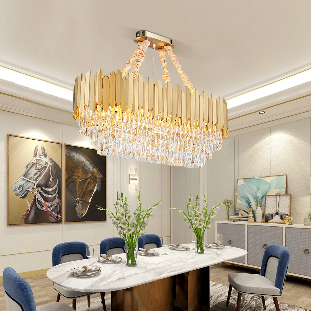 Прямоугольная хрустальная люстра, светильник ing Lustre Cristal, для гостиной, светодиодный, люстры, для кухни, остров, подвесной светильник, светильники
