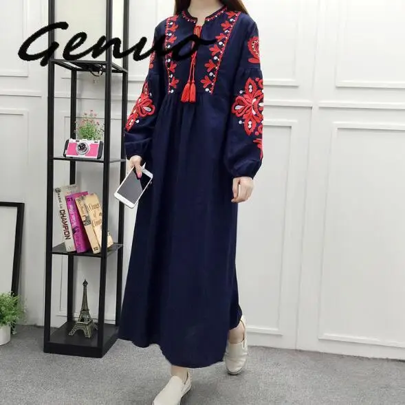 Женское длинное платье из хлопка и льна свободного покроя|Женские платья| |