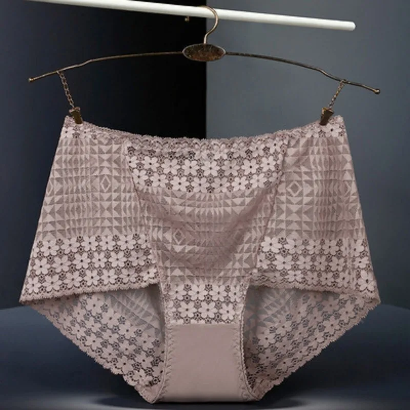Женские кружевные ажурные трусики однотонные прозрачные хлопковые с высокой